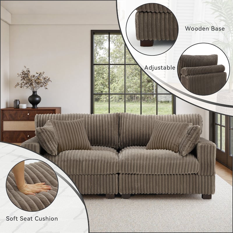 Cotton Flannel Sectional Sofa w/ Adjustable Headrests & Pillows