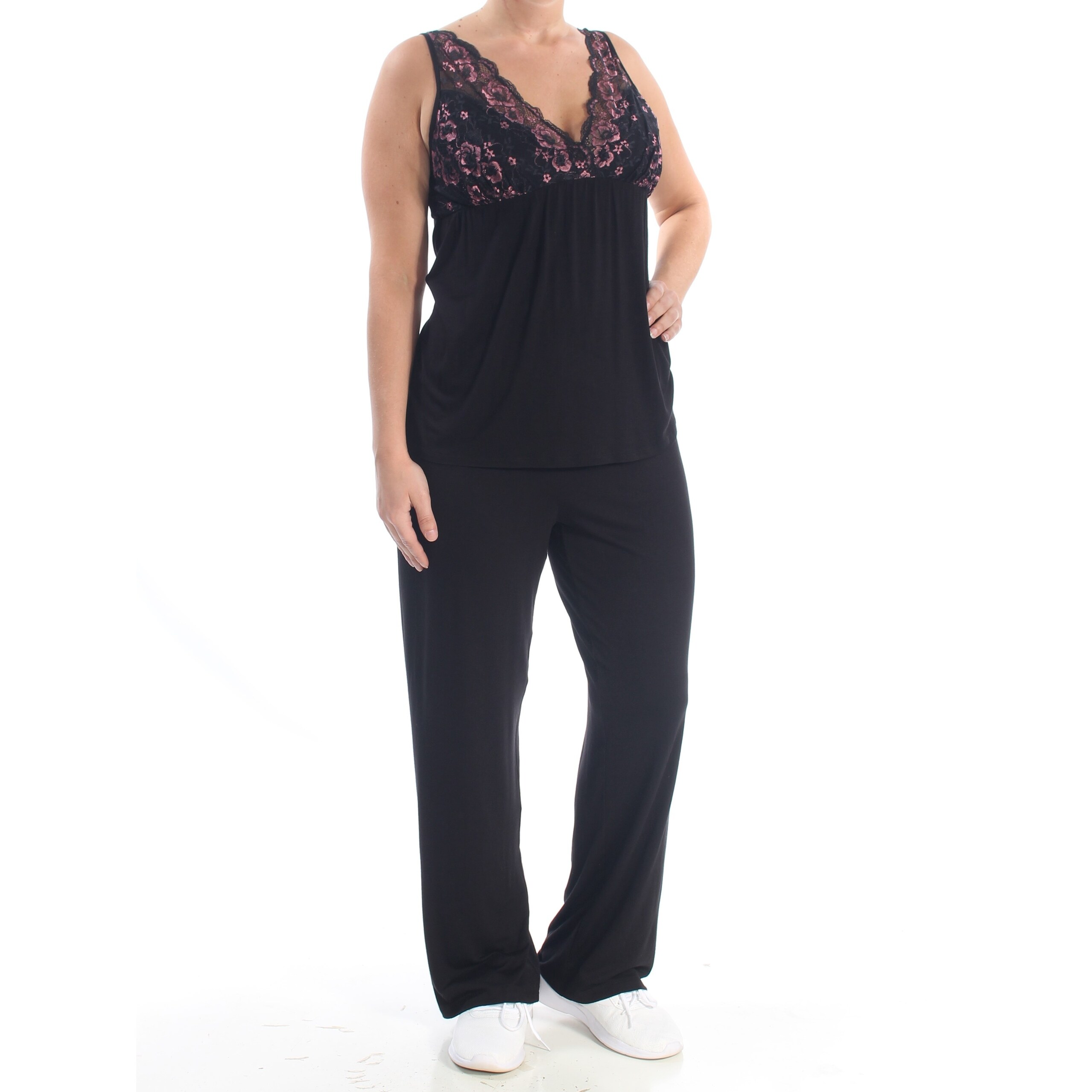 Shop Thalia Sodi Womens Black Lace Floral V Neck Intimates Top