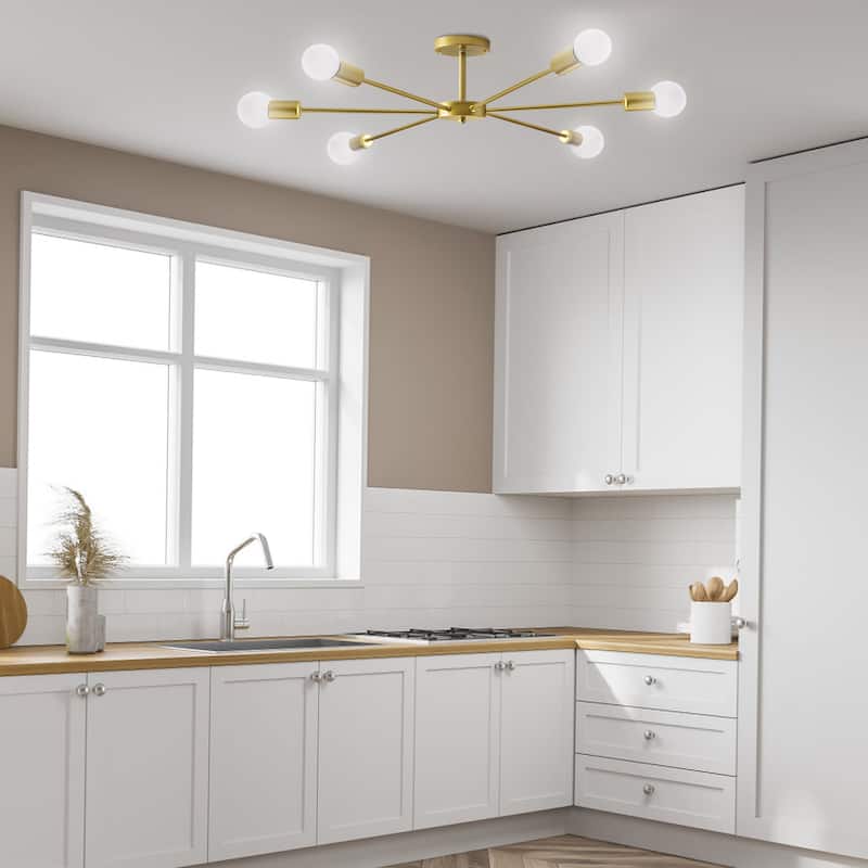 22.44 in. 6-Light Modern Semi- Flush Mount Ceiling Light with No Bulbs Included - 22.44''