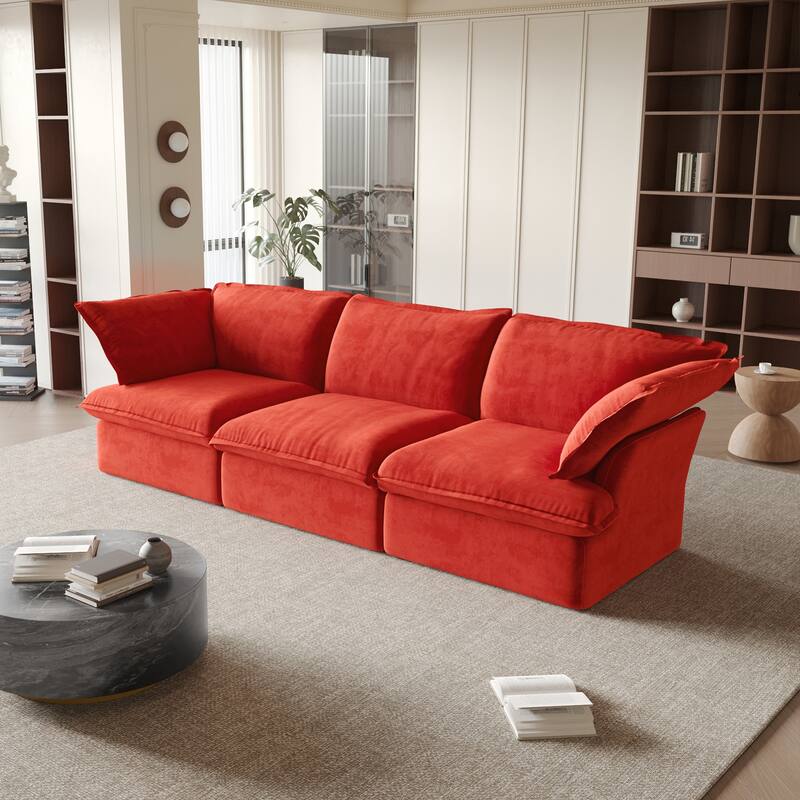 Modular Sectional Sofa Couch, Velvet 3 or 4 Seater Sofa, Minimalist Style Comfy Sofa Couch for Living Room Apartment