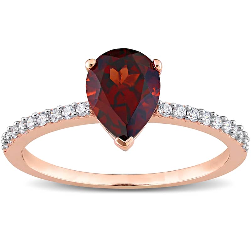 Miadora Pear-cut Garnet and 1/6ct TDW Diamond Teardrop Ring in 14k Rose Gold