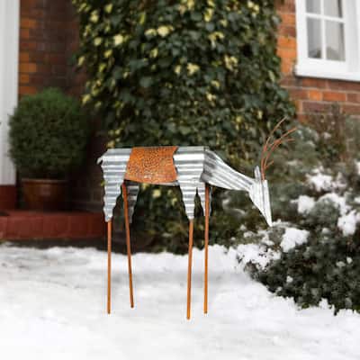 Alpine Corporation Outdoor Metal Rustic Reindeer Lawn Christmas Holiday Decoration - Silver