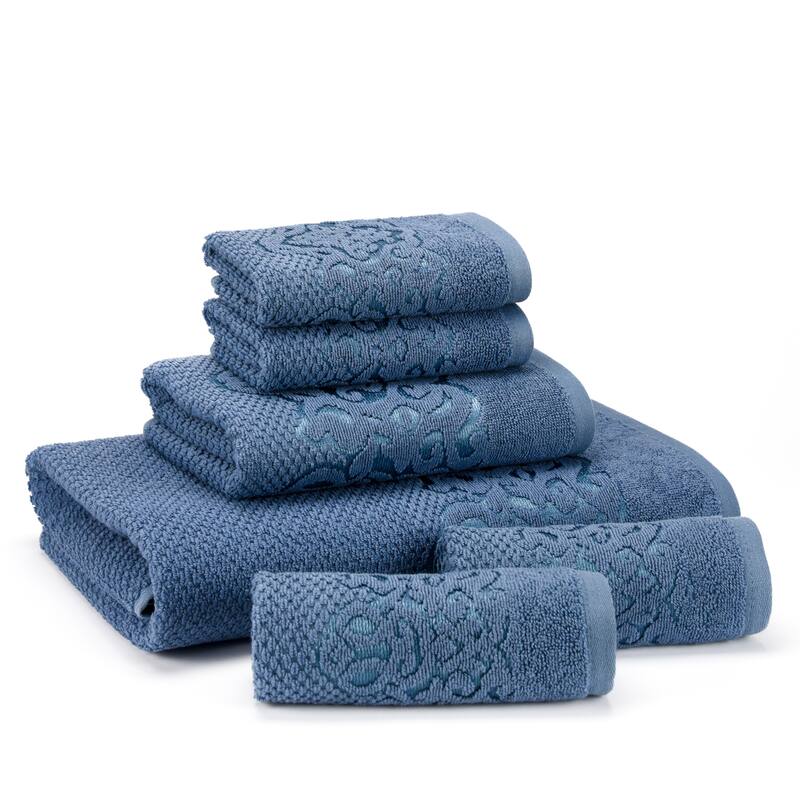 East'N Blue Galata Turkish Cotton Bath Towel Set (Set of 6) - (1 Bath Towel, 1 Hand Towel, 4 Washcloth) - Wedge Wood Blue