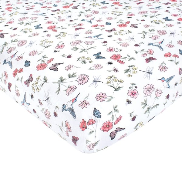 slide 1 of 1, Hudson Baby Girls Cotton Fitted Crib Sheet, Hummingbird Garden, One Size - Hummingbird Garden - One Size One Size - Hummingbird Garden