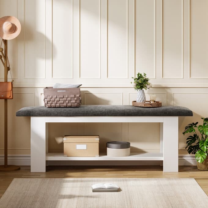 47.24" Entryway Shoe Storage Bench,End of Bed Bench with Cushion