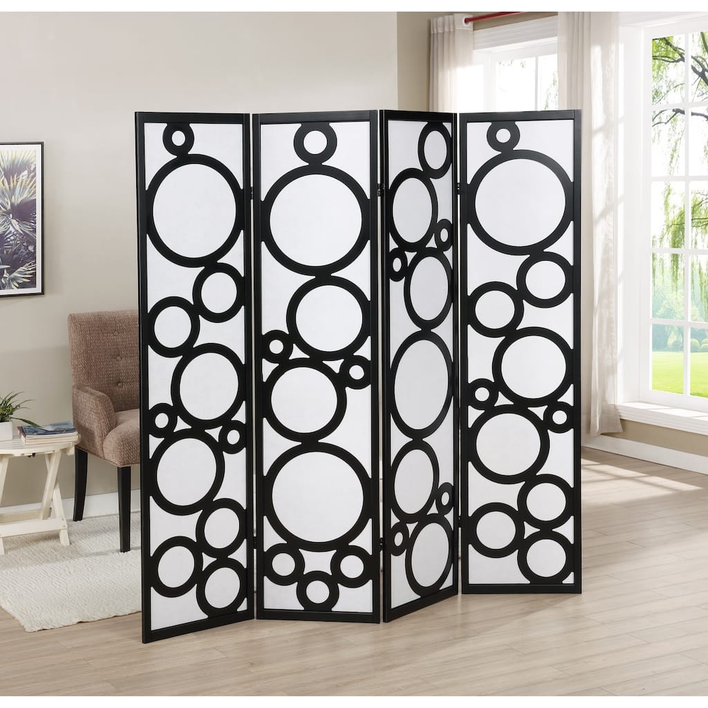 Arvada 4-Panel Wood Room Divider with Circle Pattern