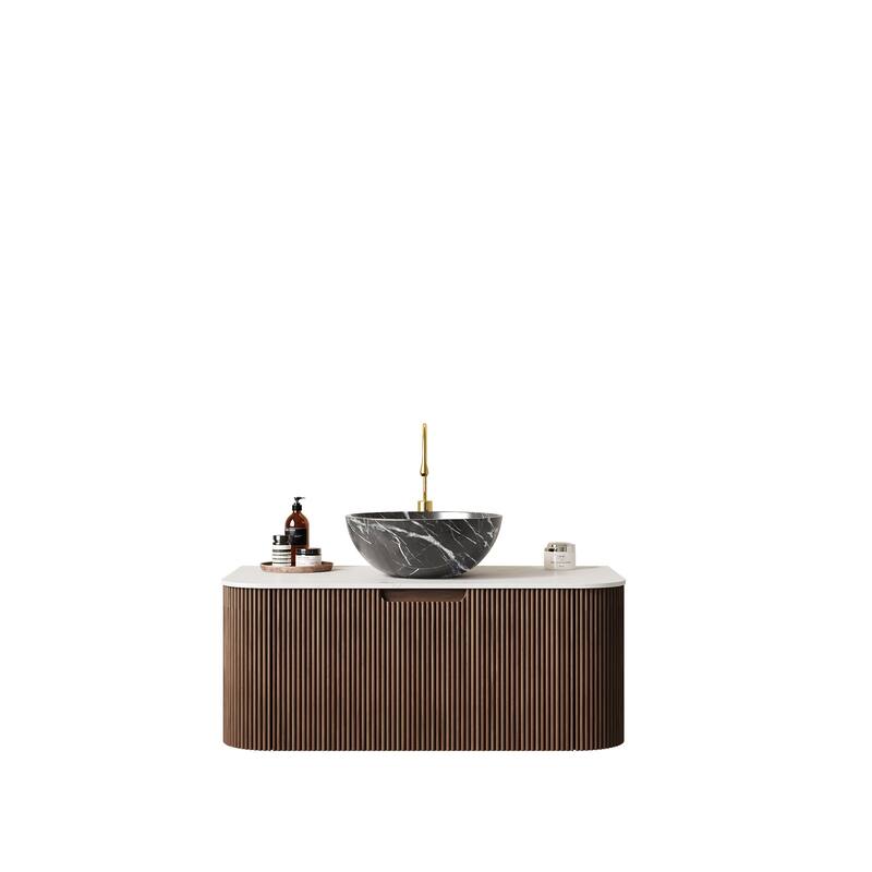 Wall Mounted Striped Bathroom Storage Cabinet with Sink and Drawers - 36" - Black,Dark Walnut