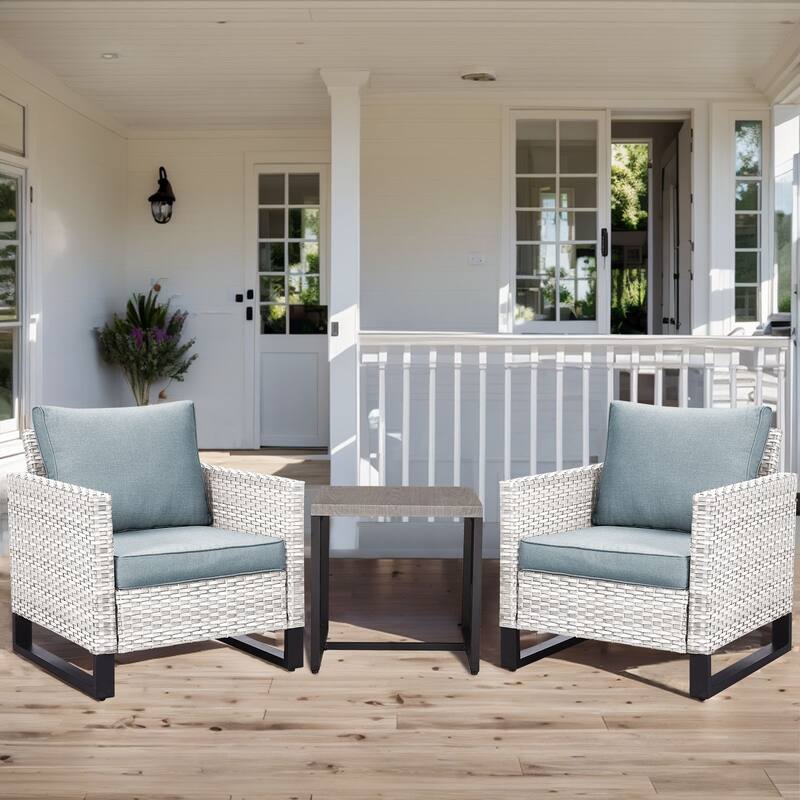 3PCS Patio PE Wicker Chair with Cushion and Table