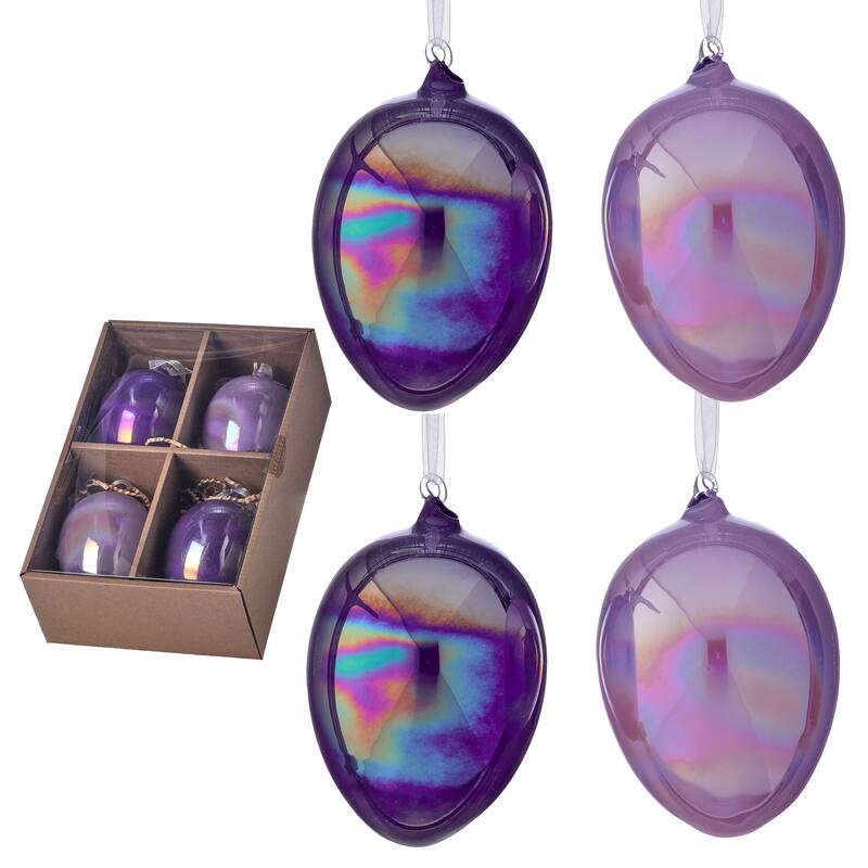 5" Iridescent Glass Egg Ornament Box of 4