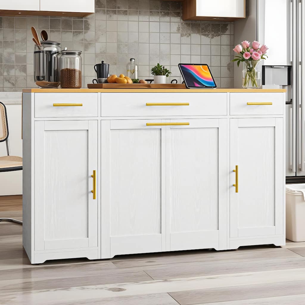 Moasis 55-inch Drop Leaf Kitchen Island With Pull Out Trash Can Storage Cabinet