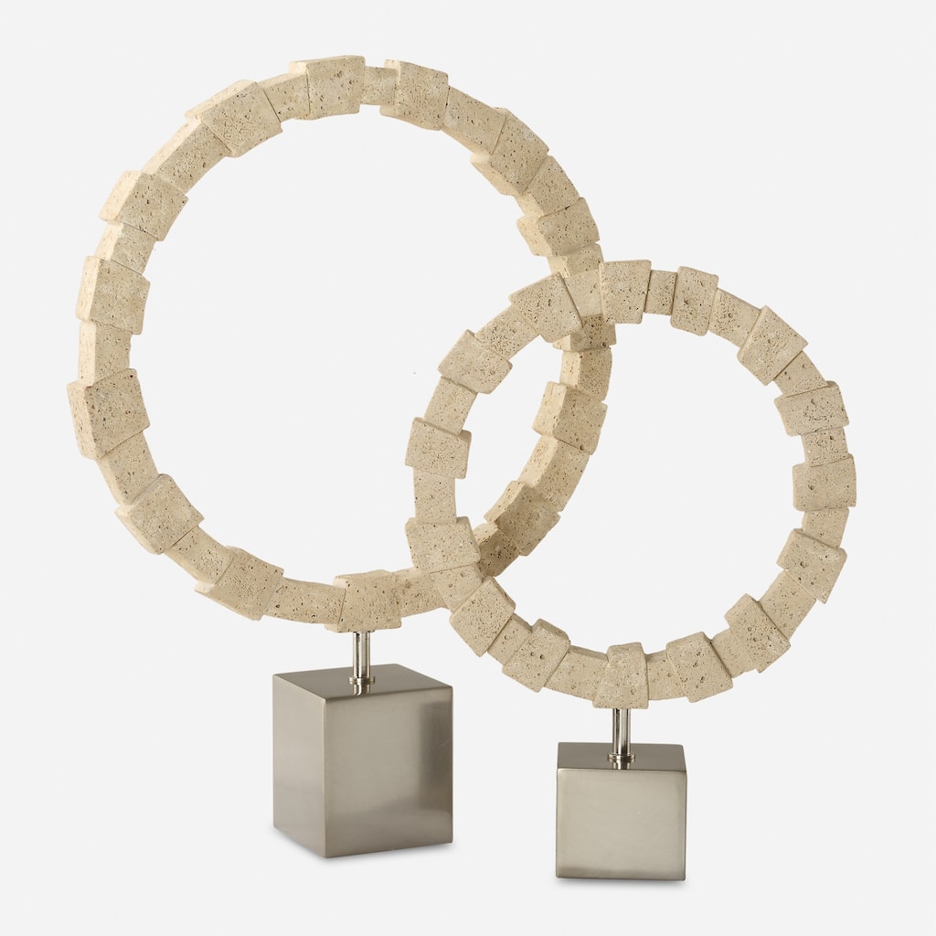 Uttermost 18167 Ivory Fusion Resin Stone Rings Sculpture - Set of 2