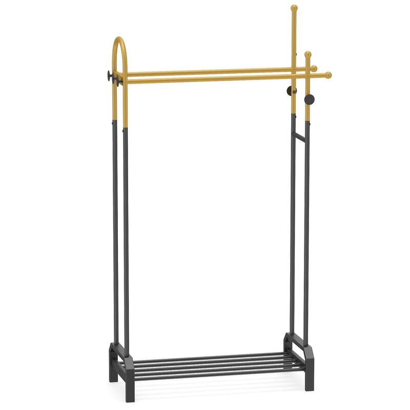 Gymax Double Rods Garment Rack for Hanging Clothes Freestanding