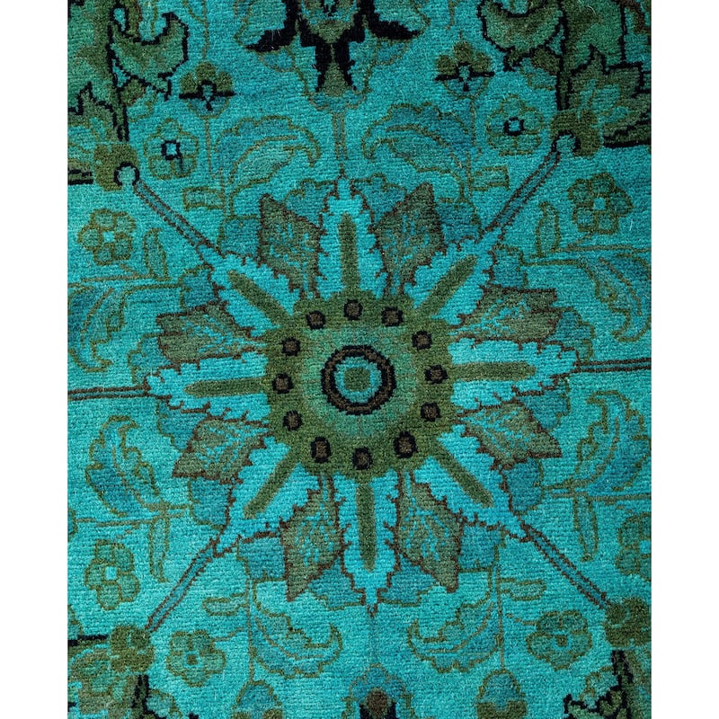 Overdyed One-of-a-Kind Hand-Knotted Area Rug - Green - 9' 1" x 9' 1"