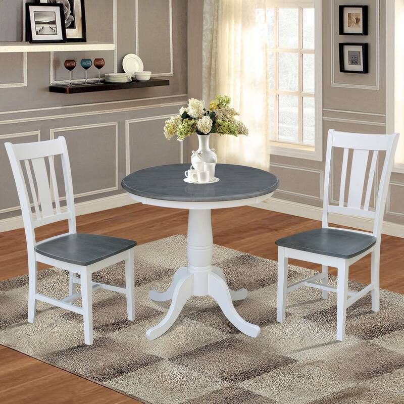 30" Round Top Pedestal Table With 2 San Remo Chairs - Set of 3 Pieces - White/Heather Gray