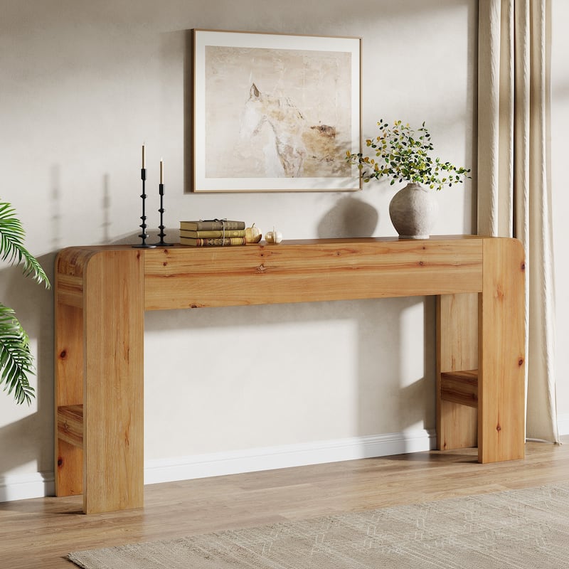 Solid Wood Console Table, 63-Inch Farmhouse Sofa Table Behind Couch