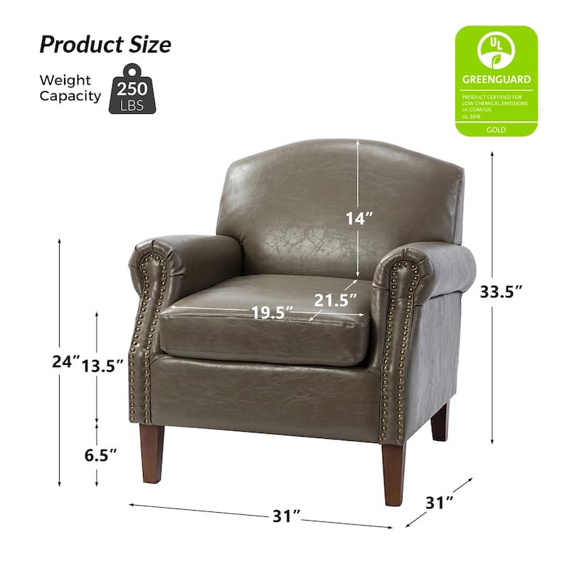 Giampiero Transitional Faux Leather Arm Chair with Nailhead Trim by HULALA HOME