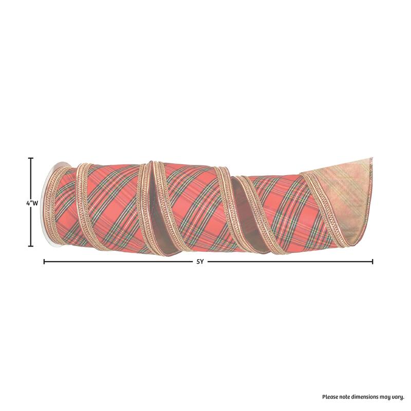 4"Trim Bias Tartan Plaid Wired Ribbon - 4"
