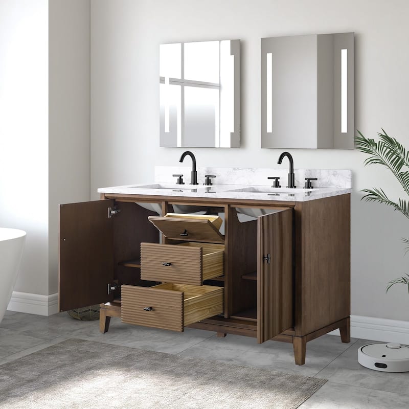 Vanity Art 54" Freestanding Bathroom Vanity with Engineered Marble Top and Sinks