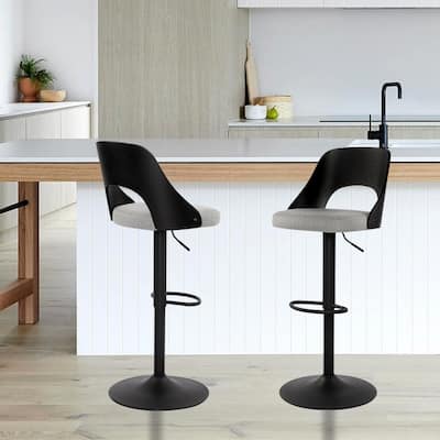 Adjustable Swivel Bar Stools Set of 2 with Fabric Upholstered Seat and Bentwood Back