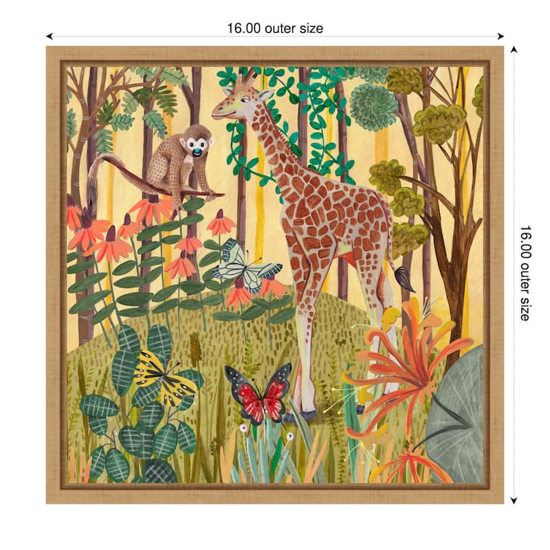 Giraffe in nature by Caroline Bonne Muller Framed Canvas Wall Art - 16 x 16 in