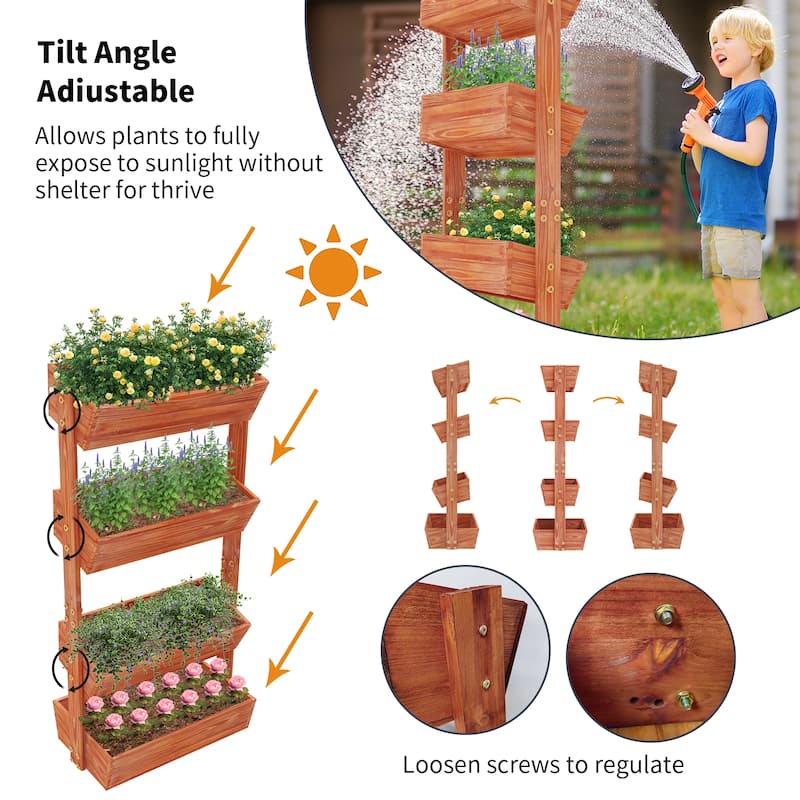 4-tier Wooden Vertical Ladder Raised Vegetable Planter Box Elevated Garden Bed - 25.6" W x 55.5" H