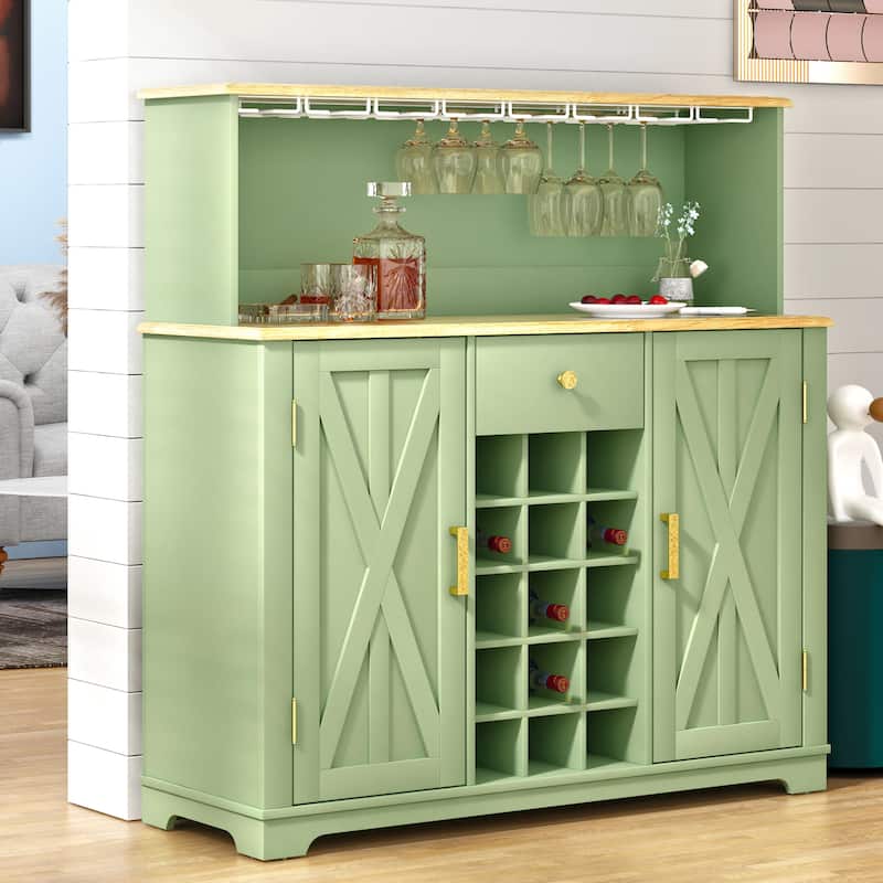 47 in. Wood Buffet Bar Cabinet with Wine Rack with granite pattern countertop