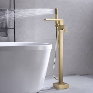 Waterfall Brushed gold Freestanding pressure Balance Single Handle Bathtub Faucet with Handheld Sprayer - 9'6" x 13'6"