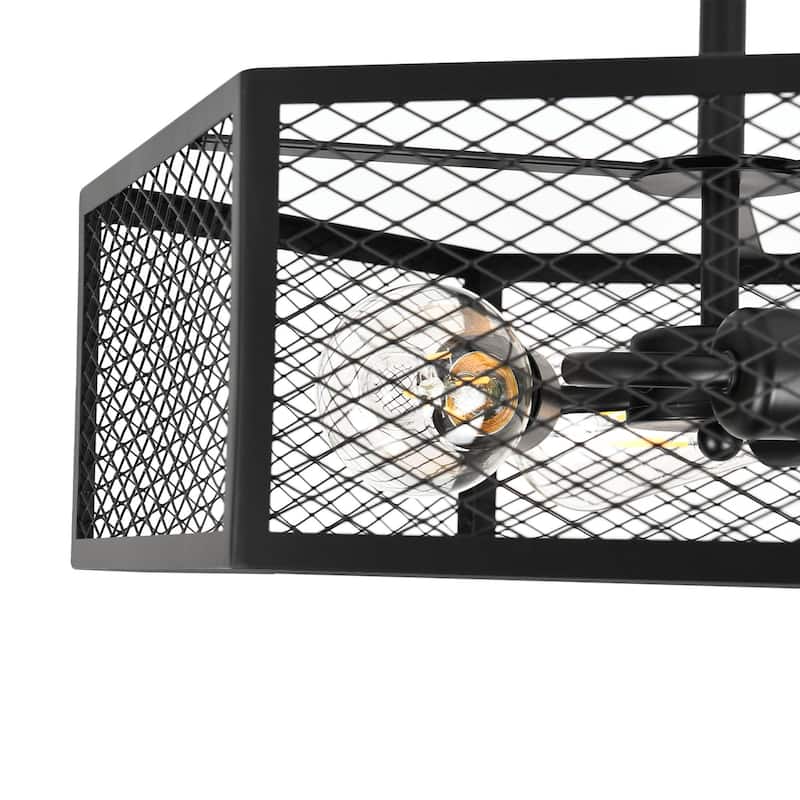 3-Light Farmhouse Drum Black Caged Semi Flush Mount - Matte Black - N/A