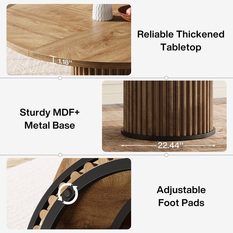 47.24 Inch Brown Round Dining Table for 4-6 People