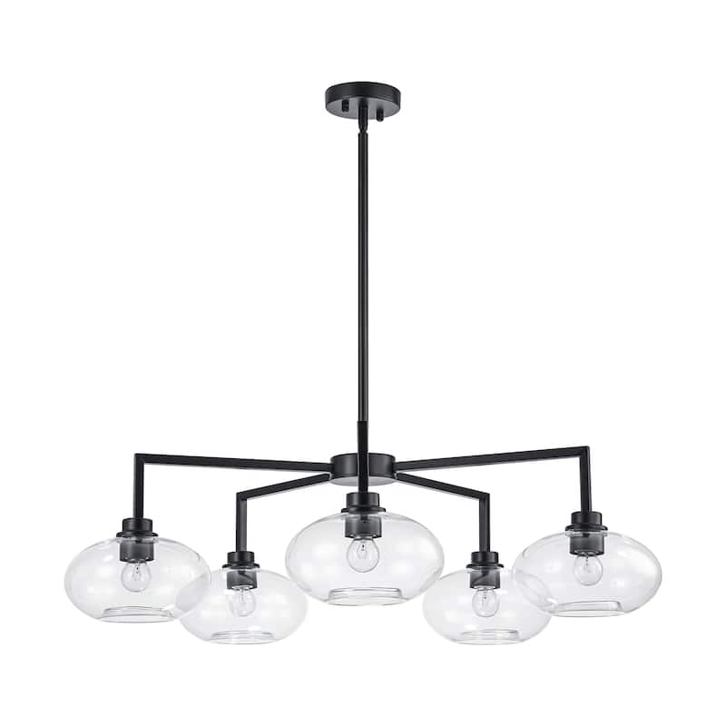 5-Light Modern Black Globe Chandelier Linear Sputnik Clear Glass Bubble Chandelier for Dining Room - 34.65 in. W x 10.24 in. H