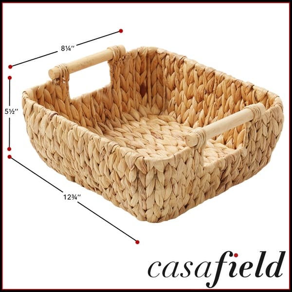 dimension image slide 1 of 8, Hyacinth Seagrass Oval Storage Baskets with Wooden Handles Woven Bins
