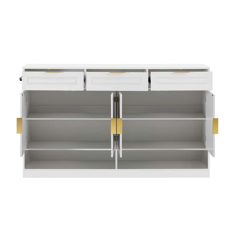 Farmhouse 59.1" Sideboard Cabinet with 3 Drawers and Open Shelf for Dining Room, Living Room, Entryway