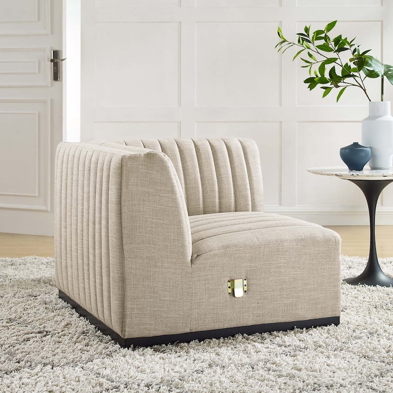 Conjure Channel Tufted Upholstered Fabric Right Corner Chair - Black Beige