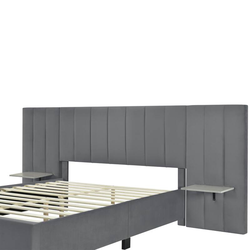 HomeRoots Gray Tufted Velvet Upholstered Queen Bed Frame