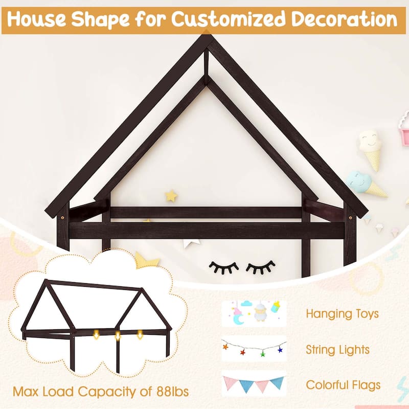 Costway Twin House Bed Wood Frame w/ Roof for Kids Toddler No Box