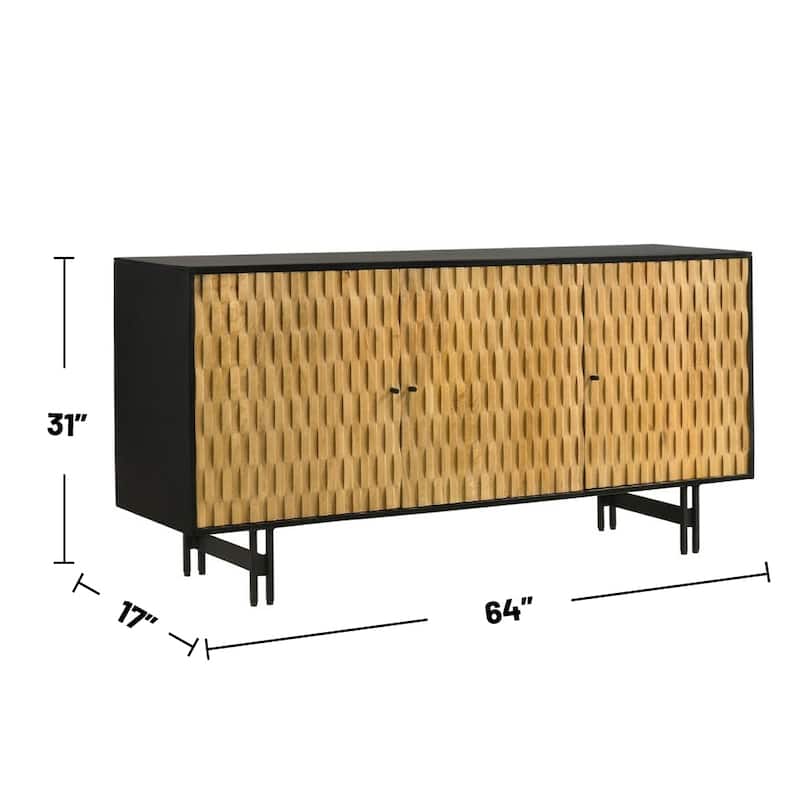 3 Doors Wooden Accent Cabinet in Natural and Black