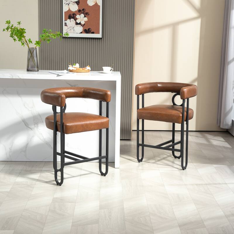 Bar Stools Set of 2, Upholstered Counter Height Stools with Back, Kitchen Island Chairs with Footrest and Metal Frame