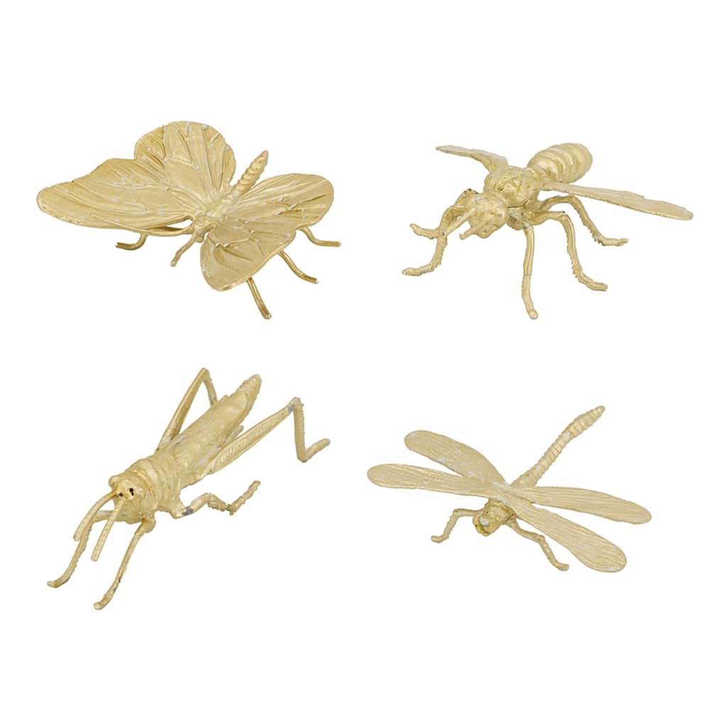 Winged Insects Cast Iron Sculpture Decorations - 4.25" - Gold - Set of 4
