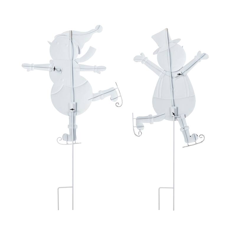 Glitzhome Set of 2 36"H Metal Christmas Skiing Snowmen Yard Stake Wall Decor - Multi
