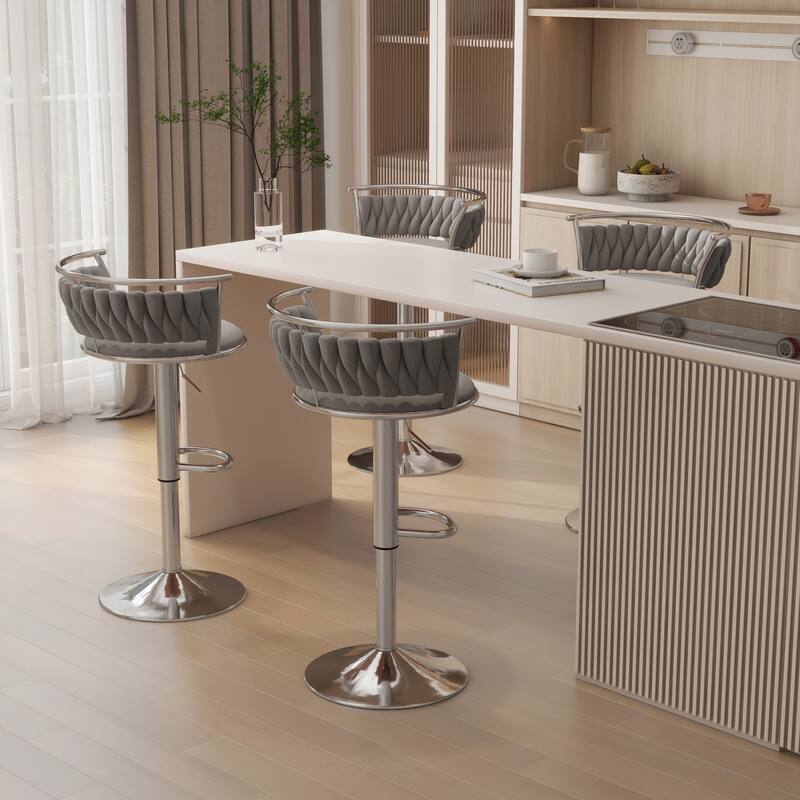 Modern Velvet 26" Adjustable Swivel Bar Stools (Set of 4)