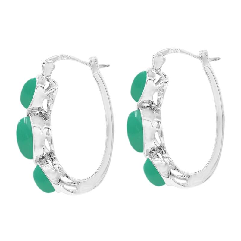 925 Sterling Silver Chrysoprase Hoop Earrings