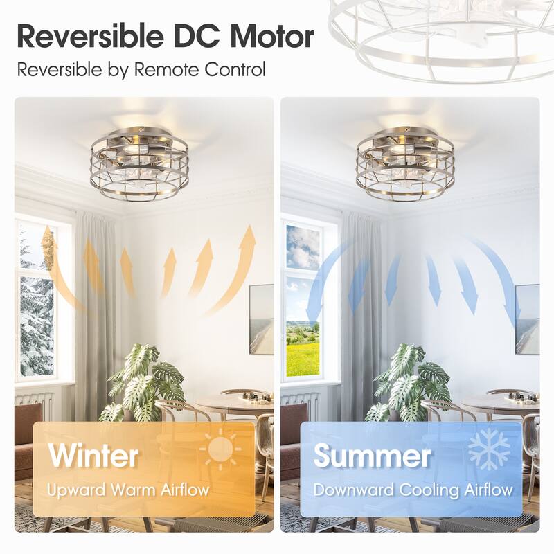 12" Low Profile Enclosed Cage Ceiling Fan with Light and Remote