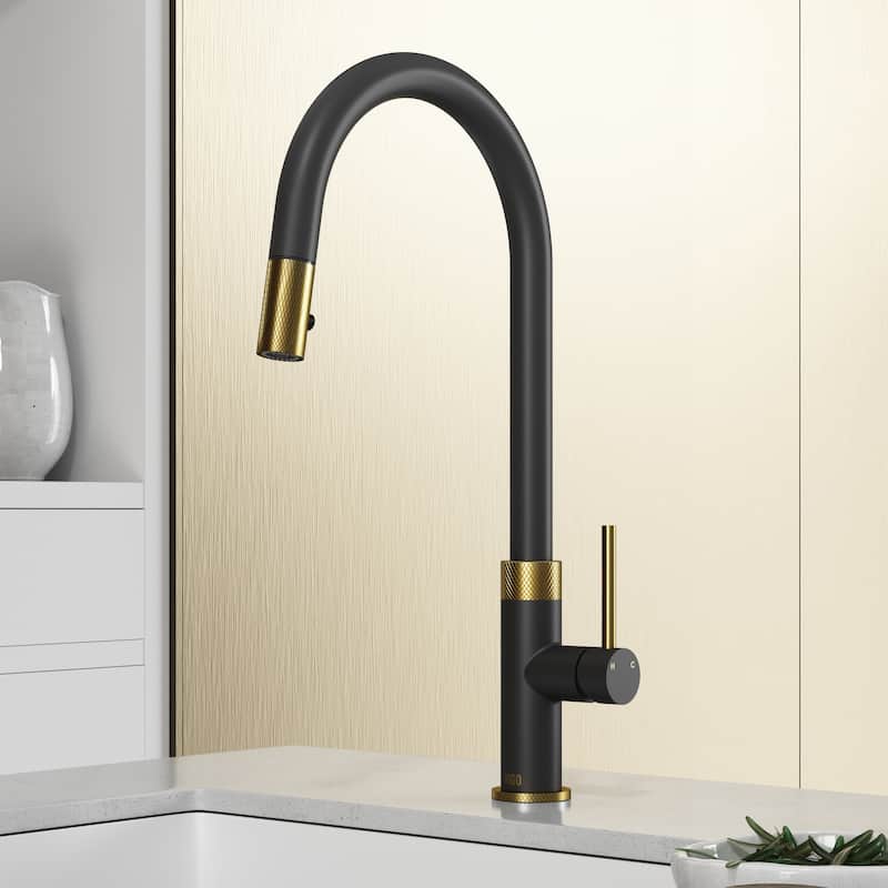 VIGO Bristol 19" H Single Handle Pull-Down Sprayer Kitchen Faucet - Without Extras - Matte Brushed Gold/Matte Black