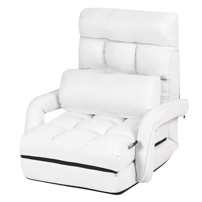 Folding Lazy Floor Chair Sofa with Armrests and Pillow-White - 22" x 26" x 29" (L x W x H)