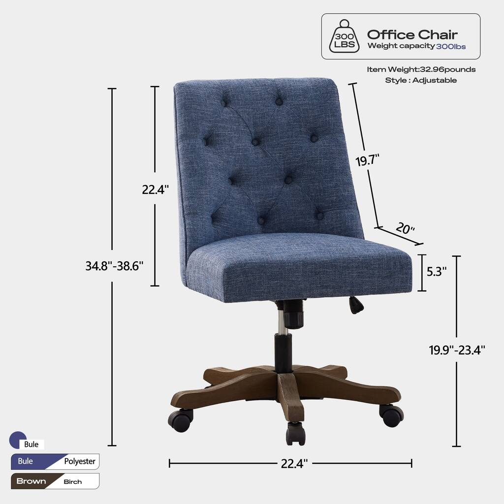 Armless Home Office Chair Upholstered Swivel Desk Chair Adjustable Height Computer Chair with Wheels for Study