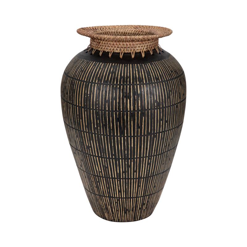 Handcrafted Decorative Table Vase with Artisan Texture, 19", Black