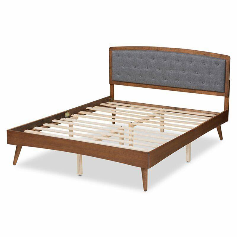 Grey and Walnut Brown Finished Wood King Size Platform Bed