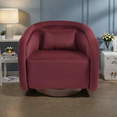 Velvet Swivel 360° Rotating Barrel Chair with Solid Rubberwood Base and High-Density Foam