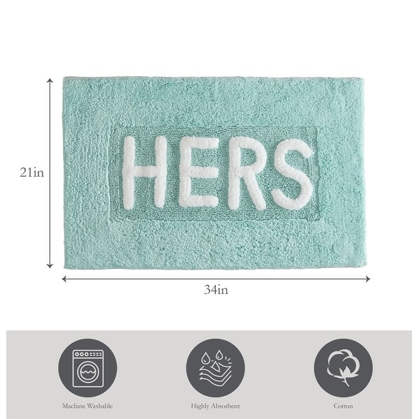 dimension image slide 5 of 10, Jean Pierre Novelty Cotton Bath Rug - 21"x34" - "His" & "Hers"