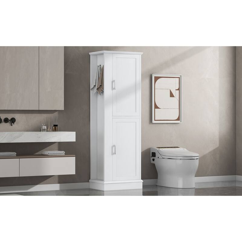 Roomfitters Tall Bathroom Cabinet with Hook Adjustable Shelf and Freestanding Painted MDF Design